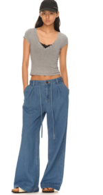 Retro Ease Drawstring Wide-Leg Denim Pants - Image 2
