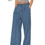 Retro Ease Drawstring Wide-Leg Denim Pants