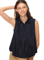 Lyocell Pleated Sleeveless Denim Shirt - Image 2