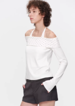 Off-Shoulder Dot Charm Slim Tee - Image 3