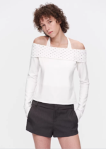 Off-Shoulder Dot Charm Slim Tee - Image 2